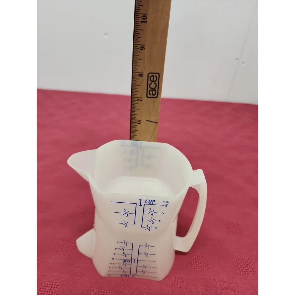 Vintage 1970's Westland Plastics Double Sided Measuring Cup Blue Graphics USA